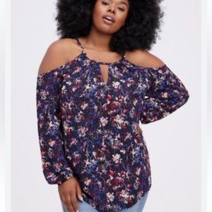 Torrid Floral  Top Georgette Cold Shoulder Blouse size 5 XL